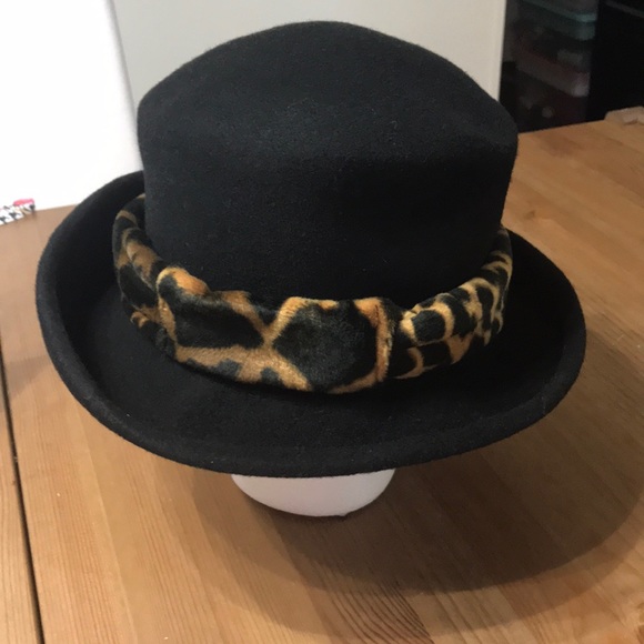Wool Black Leopard Print Hat early 90’s - Picture 4 of 8